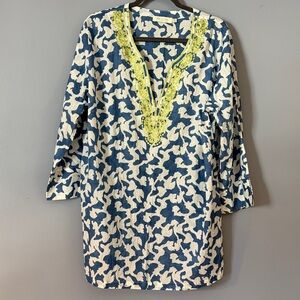 Bluthreads  Tunic/Beach Cover Blue & White 100% Cotton XL
